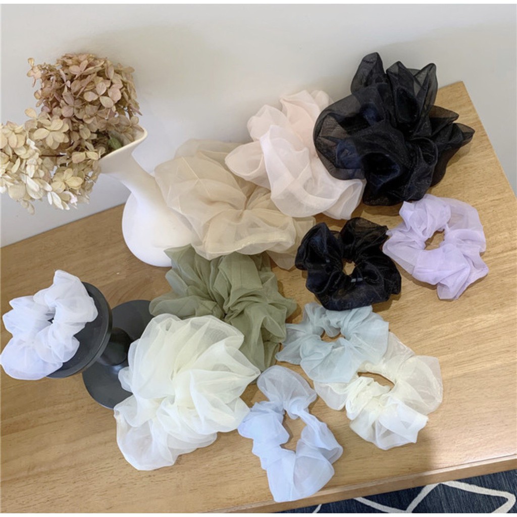 Dây cột tóc Scrunchies trơn see through dễ thương