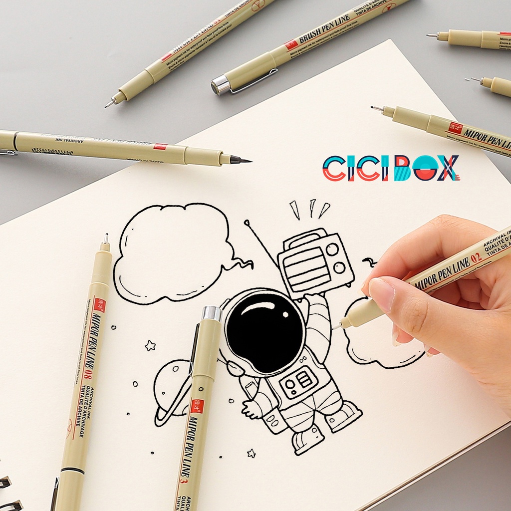 Bút Line Đi Nét mực đen chuyên nghiệp mực đều, Bút Vẽ Mỹ Thuật Mipor Pen Line Đủ Size  CICIBOX