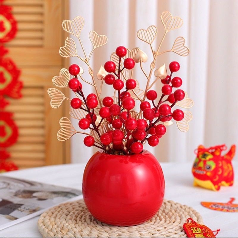 Cành đào đông 18cm gồm 12 quả trang trí decor...