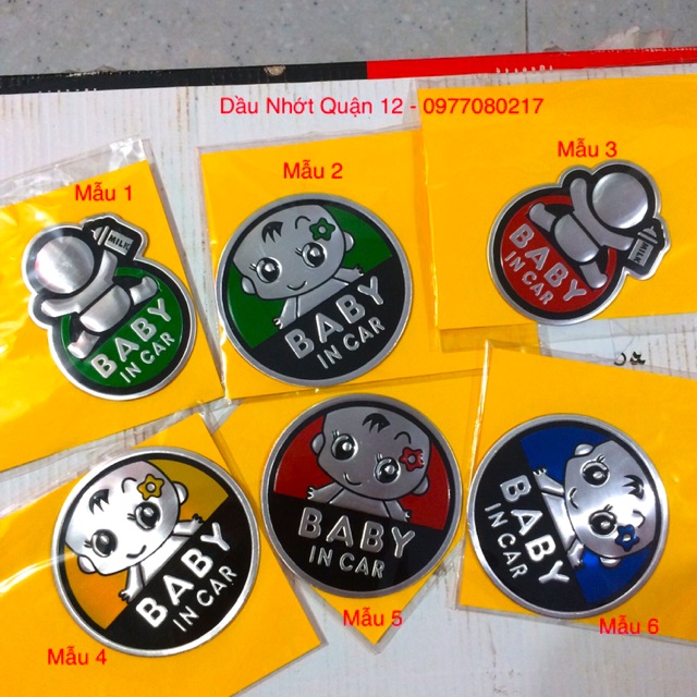 (Decal - Tem Xe) Tem Nhôm BABY IN CAR 6 Mẫu