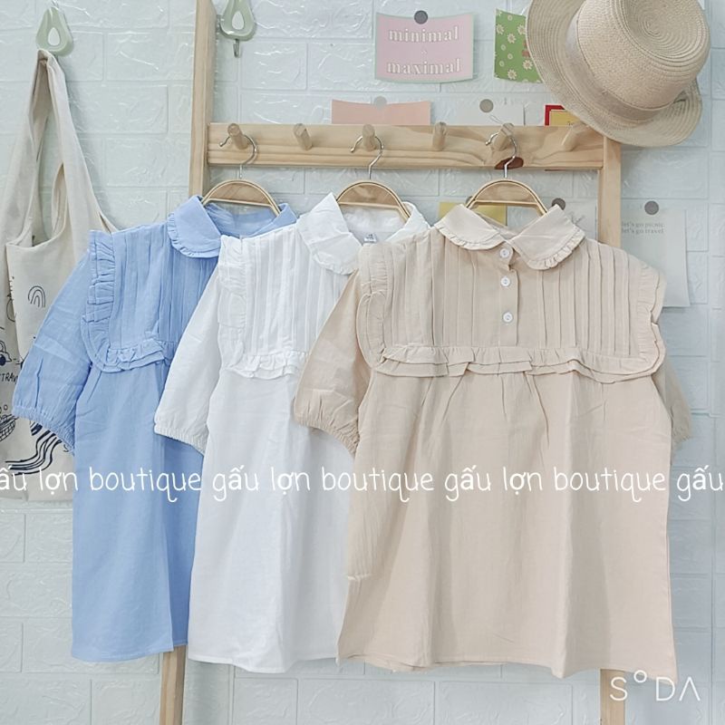 Áo sơ mi kiểu cộc tay xếp li ngực vintage