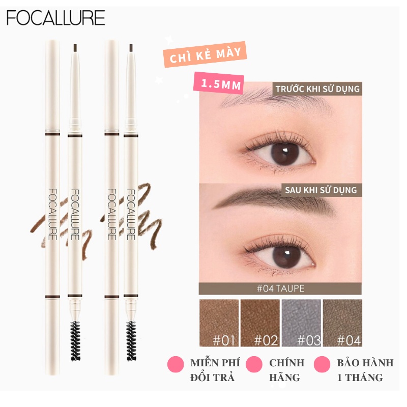 Chì kẻ lông mày FOCALLURE màu bền chống nước thiết kế đầu tròn và tam giác hỗ trợ trang điểm tiện dụng 0.1g