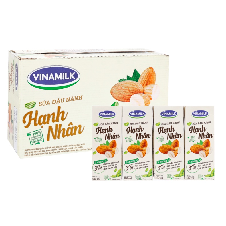 Thùng 48 hộp 180ml sữa đậu nành VINAMILK ÓC CHÓ/ HẠNH NHÂN (48 hộp x 180ml)