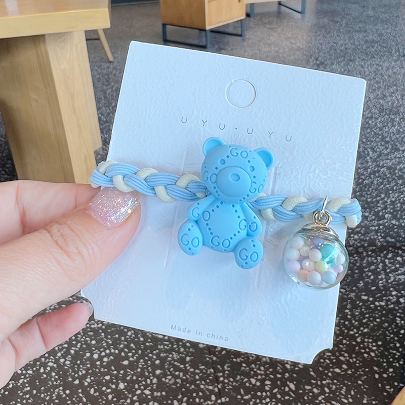 Băng Đô Cài Tóc Đính Hạt Hình Gấu Hello Kitty Màu Xanh Dương Phong Cách Nhật Bản