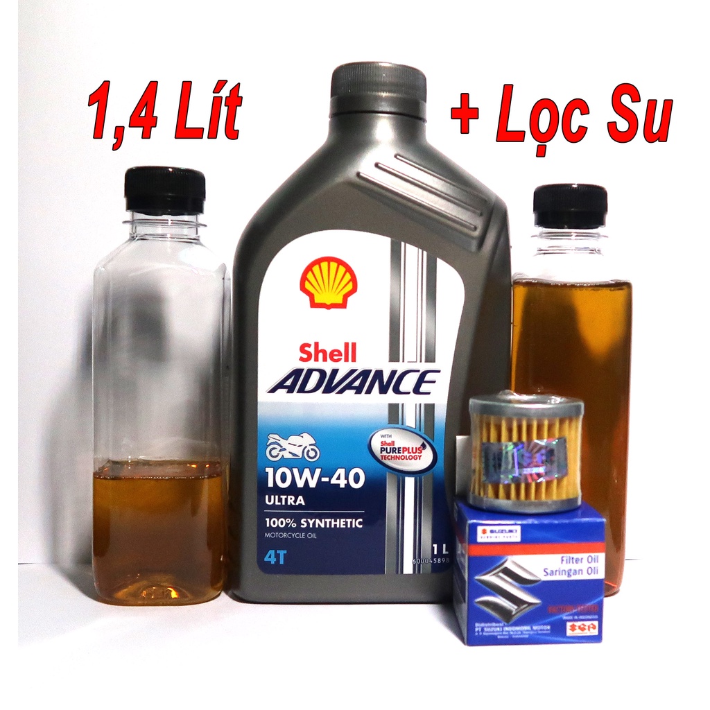 1,4L Nhớt Shell ADVANCE ULTRA 10W40 + 1 Lọc Suzuki Cho Raider, Satria, GSX, ...
