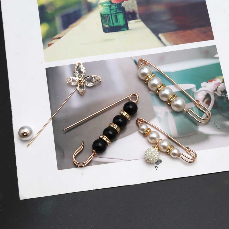 Set 4 Kẹp Nối Dài Khăn Choàng / Áo Sweater Đính Ngọc Trai Nhân Tạo Đơn Giản An Toàn Cho Nữ