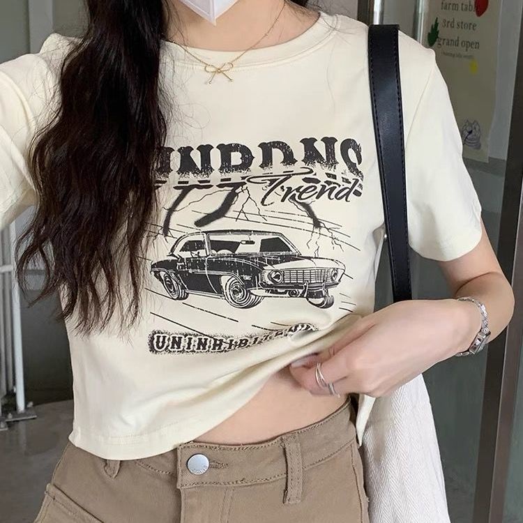 ❖Áo Thun Ngắn Lưng Cao Dáng Ôm Dễ Phối Đồ Thời Trang Cho Nữ