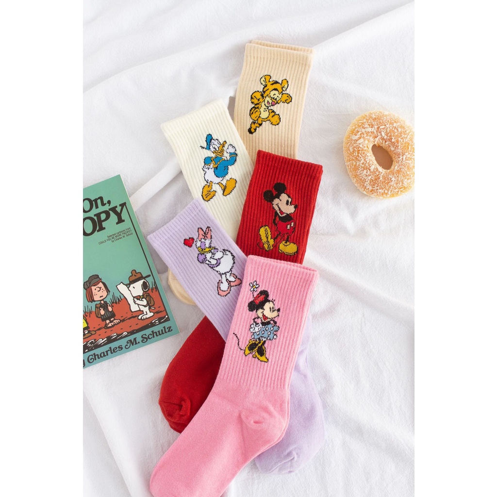 DISNEY Đôi Vớ Thể Thao Bằng Vải cotton Thấm Hút Mồ Hôi In Hình Chuột Mickey Minnie Vịt Donald Dành Cho Bé Gái