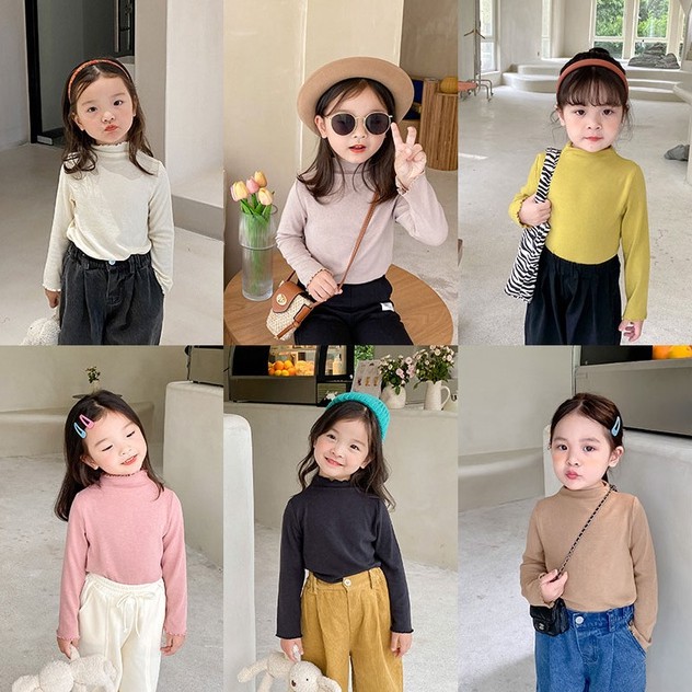 Áo Ren Cổ Cao Tay Dài Mềm Mại Phong Cách Hàn Quốc Cho Bé Gái