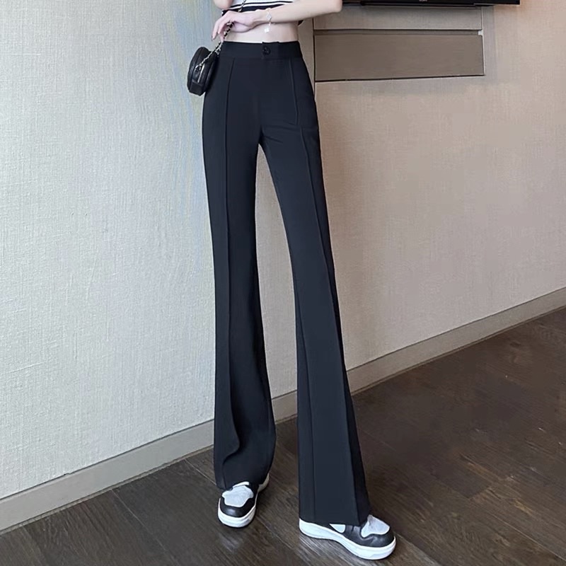 Quần Tây Ống Loe Lưng Cao Gân Trước Nữ Cạp Cao 1 Cúc Vải Tuyết Mưa 288