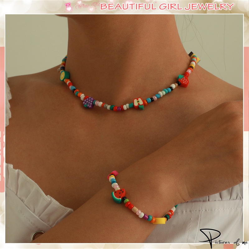 Vòng tay/ dây chuyền họa tiết trái cây dưa hấu bưởi táo xinh xắn phong cách Boho thời trang cho nữ