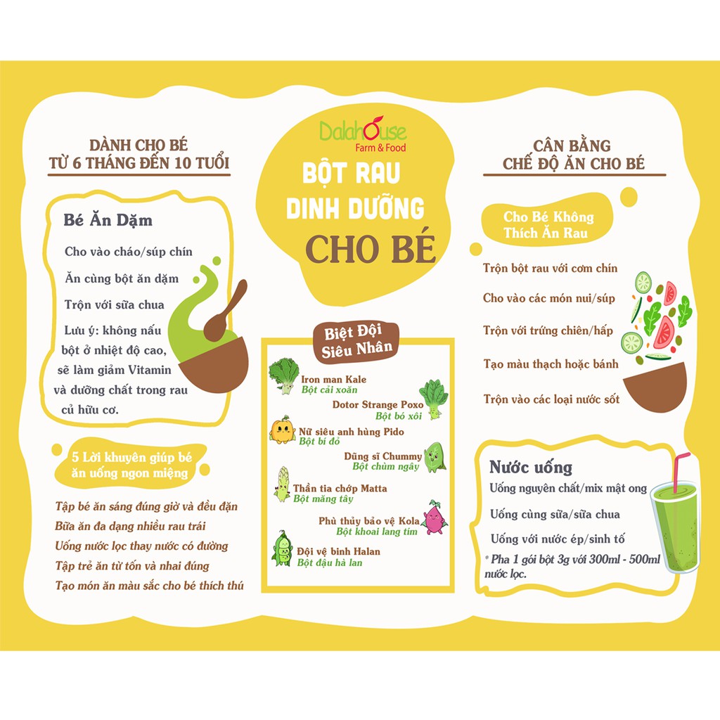 Bột rau dinh dưỡng sấy lạnh cho bé Dalahouse 63g | rắc cháo | cơm | bánh | hỗ trợ phát triển n.ão bộ và sức khỏe cho trẻ