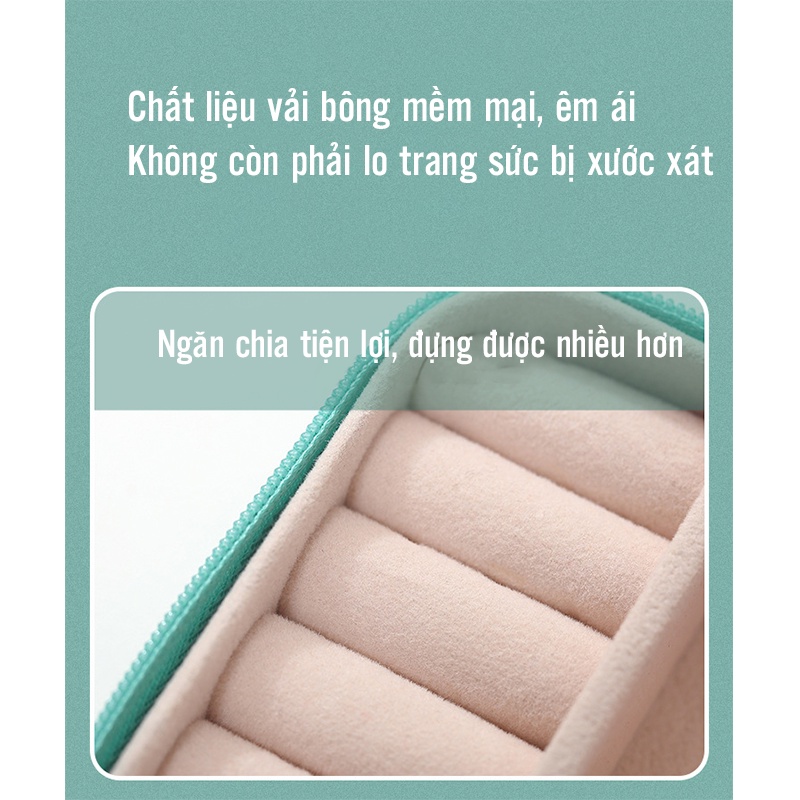 Hộp đựng trang sức, nữ trang hai tầng chất liệu vải nhung tiện lợi có khóa kéo BeeJoo