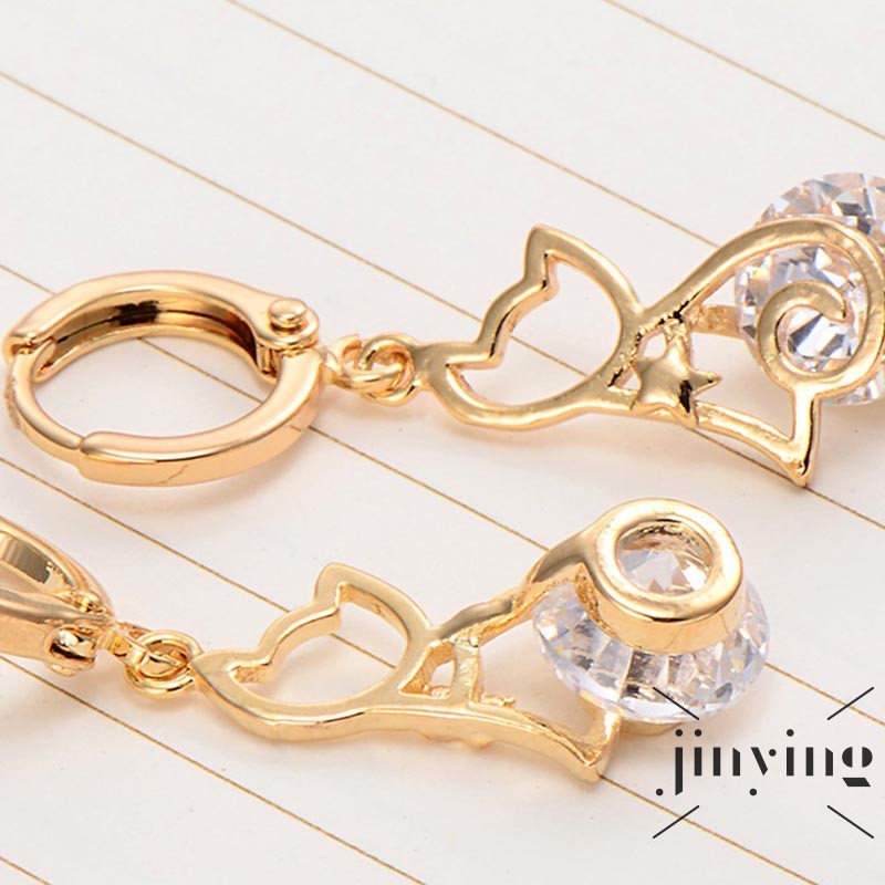 GETNOIVAS Khuyên tai mạ vàng hình mèo đính đá xinh xắn