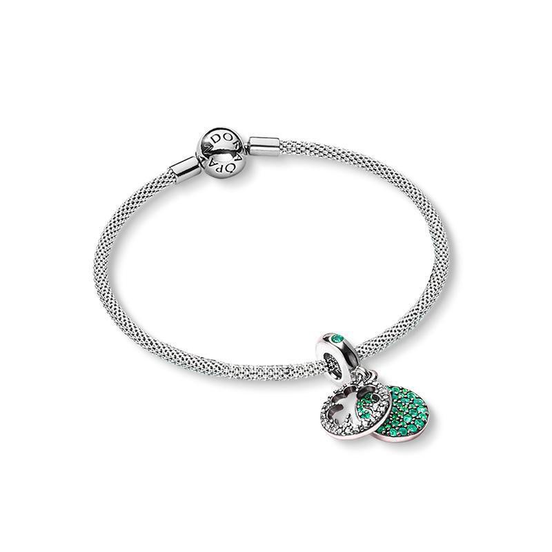 Hàng Bán Chạy Vòng Tay Pandora Charm Bốn Lá Màu Xanh Lá HG3YT566R5