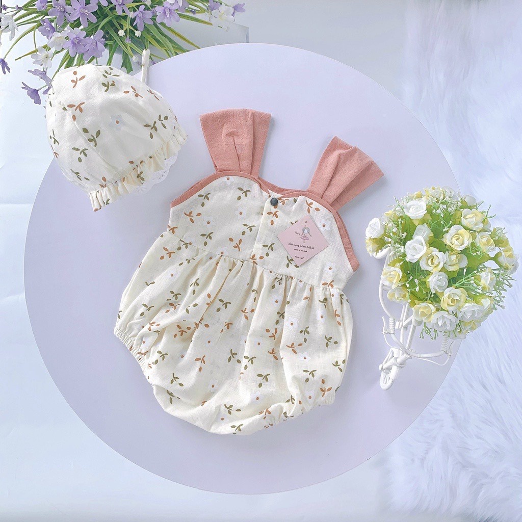 Bodysuit cho bé gái sơ sinh chất liệu thô đũi mềm mịn mát màu trắng hoa nhí