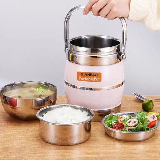 Hộp Đựng Cơm Cặp Lồng Cơm Giữ Nhiệt Lúa Mạch Ruột Inox Chất Lượng Số 1 Cặp lồng inox 304 XIANBAO loại 1,6L 𝗚𝗜𝗔𝗗𝗨𝗡𝗚𝗛𝗔𝗡𝗢𝗜