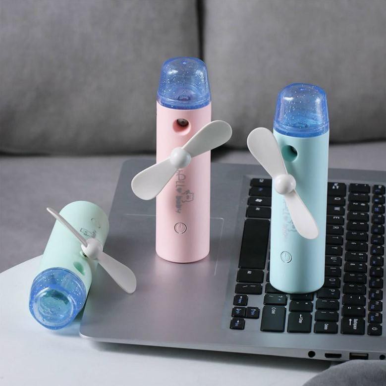 Quạt Phun Sương- Quạt Cầm Tay Mini Tích Điện Phun Hơi Nước Tạo Ẩm - Hàng Chuẩn