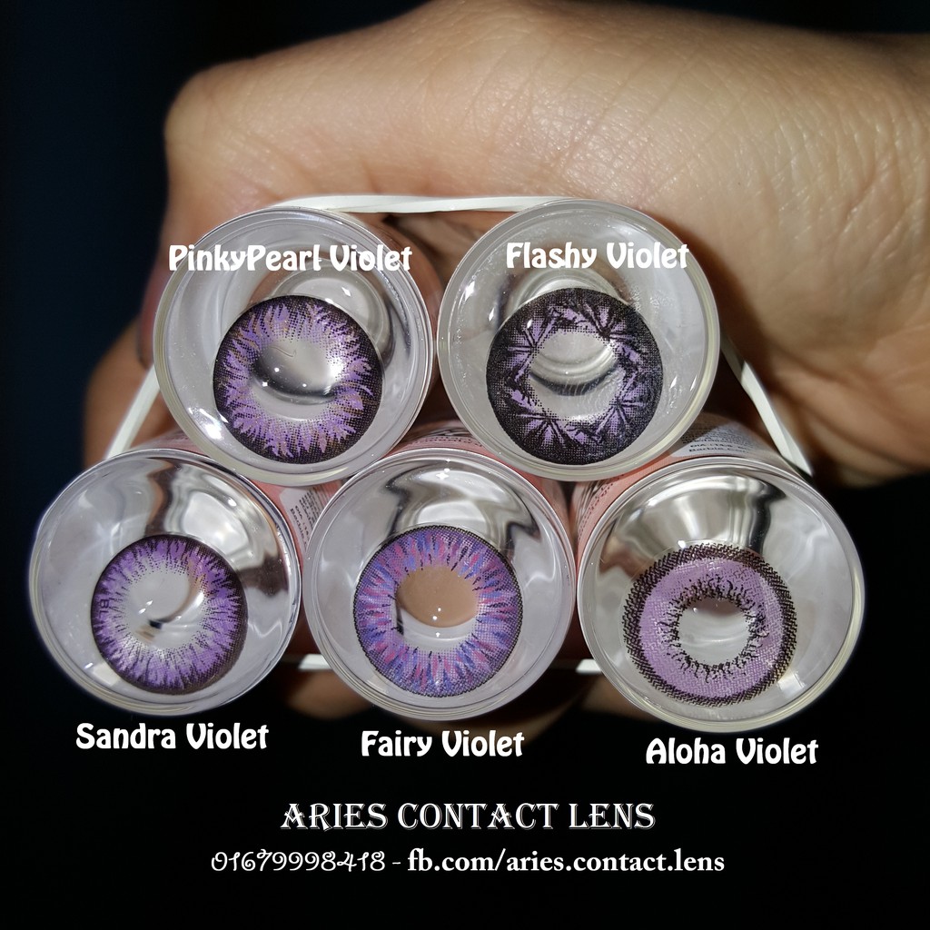 (Sỉ 50k) Lẻ Lens Thái VIOLET (tím) - Kính áp tròng 0-2-55-6 độ sỉ lẻ (Ảnh thật tự chụp)