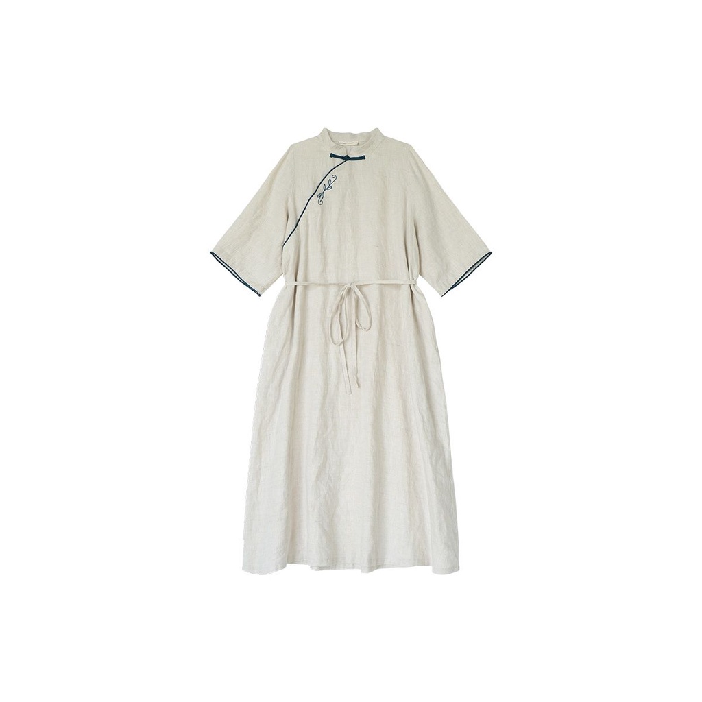 Đầm Sườn Xám Cách Tân Vải Cotton Lanh Cổ Đứng Thêu Họa Tiết Kiểu Trung Hoa Thời Trang Mùa Hè 2022