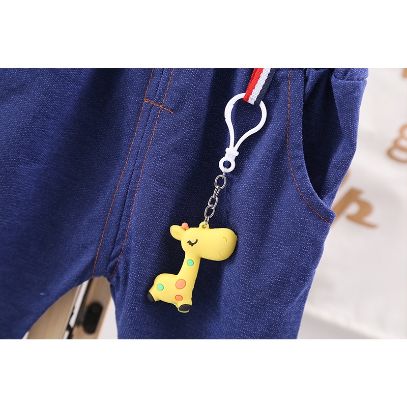 Set Áo Thun Tay Ngắn Họa Tiết Hươu Cao Cổ + Quần short denim Thời Trang Mùa Hè Cho Bé Trai