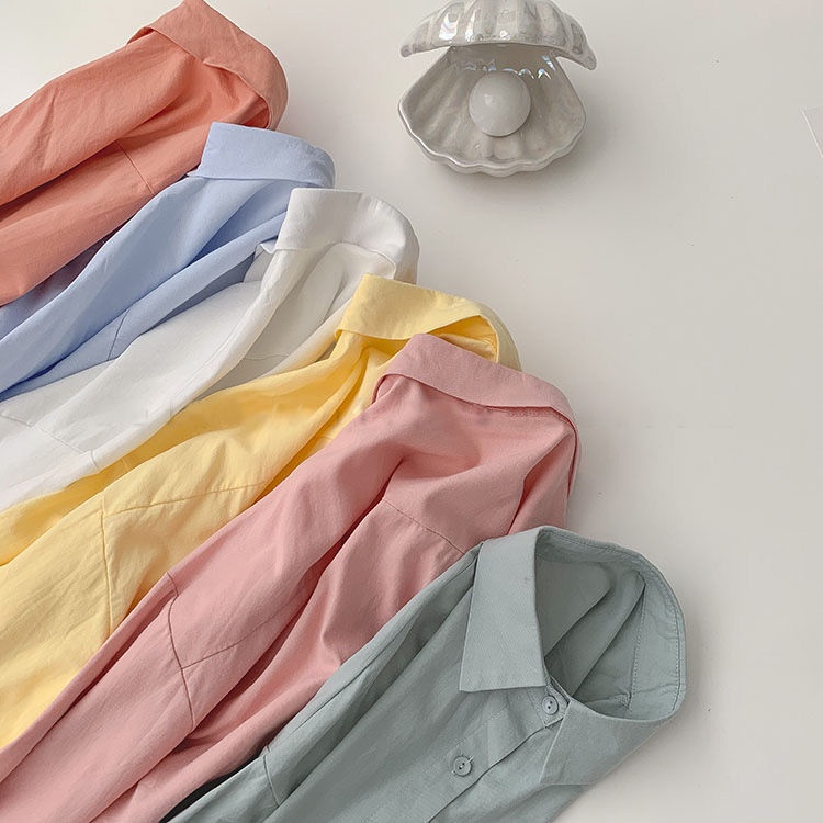 Áo Sơ Mi Tay Dài Màu Trơn Phong Cách Hàn Quốc Mẫu Mới 2022 Thời Trang Xuân Thu Cho Nữ