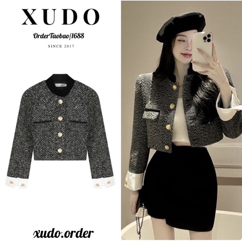 ÁO DẠ TWEED TAY TRẮNG CROPTOP - ÁO KHOÁC NỮ THU ĐÔNG