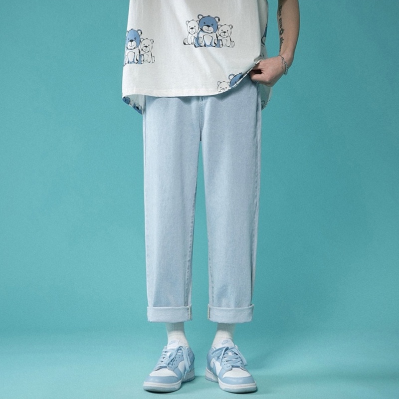 Quần Jean Nam Baggy ống suông, rộng, vải bò cao cấp, mầu xanh sky, xanh sáng, xám hottrend hàn quốc 2021-Trend Clothing