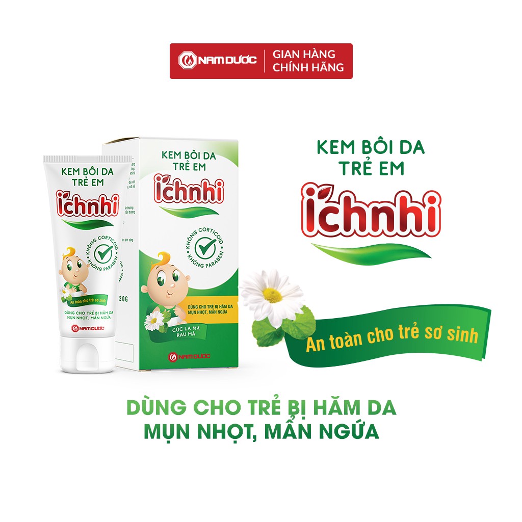 Kem bôi da trẻ em Ích Nhi giảm mẩn ngứa, sưng đỏ, dùng cho trẻ từ sơ sinh bị hăm tã, mụn nhọt, rôm sẩy. Tub 20g