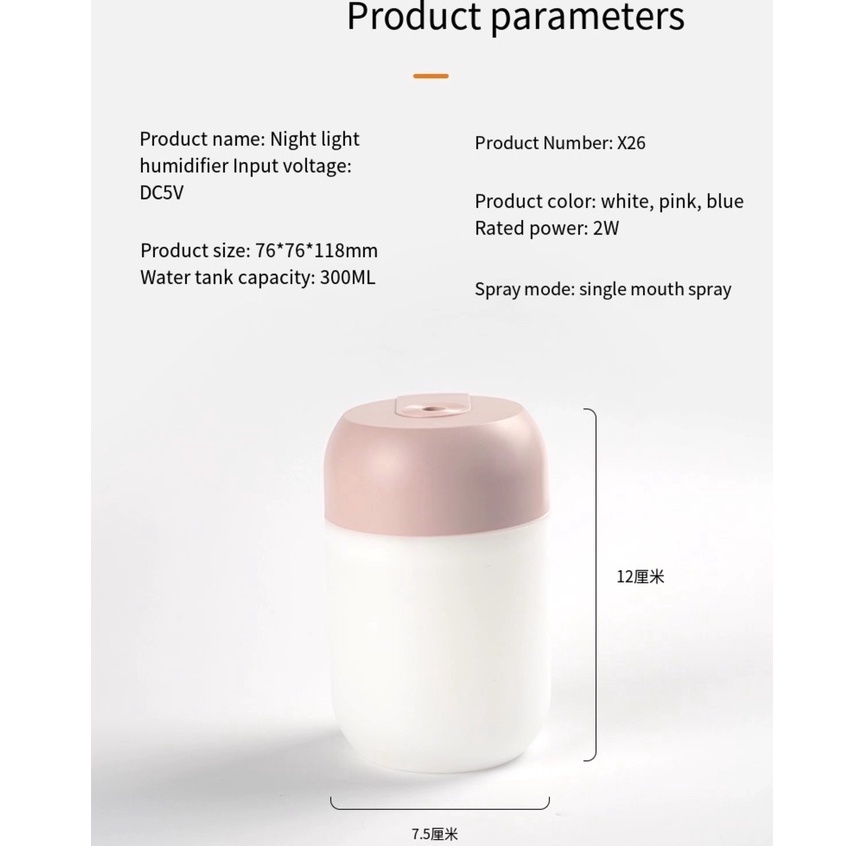 Máy Phun Sương Tạo Độ Ẩm Không Khí 500ml Tích Hợp Đèn LED Mini Cổng Usb