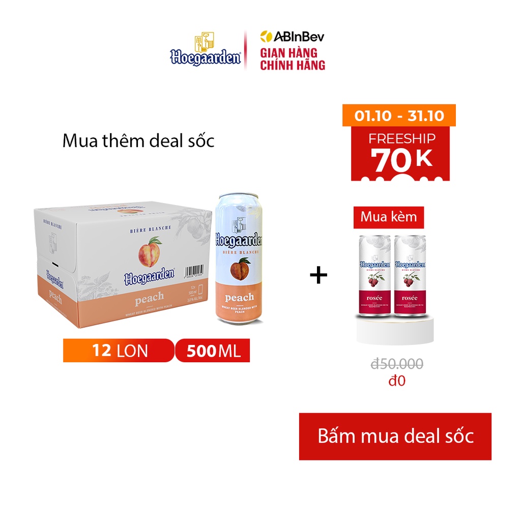 Bia Bỉ Hoegaarden Peach Thùng 12 Lon 500ml Lon Chính Hiệu - Hương Vị Đào