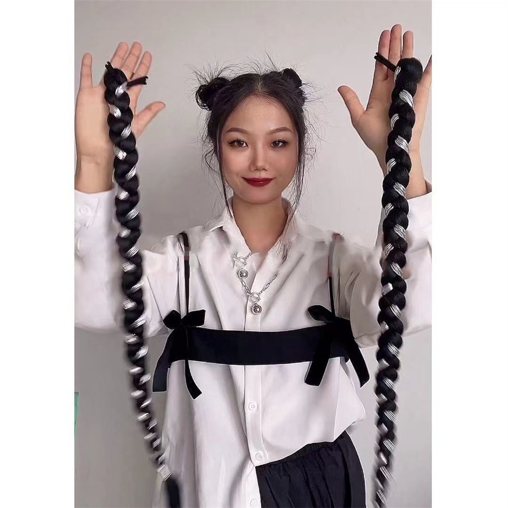 Bộ 2 Tép Tóc Giả Qipin 70CM Dạng Tết Bím Phong Cách Punk Hip-Hop Cá Tính