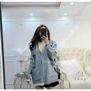 Áo len CDG xám huy hiệu dáng dài siêu xinh