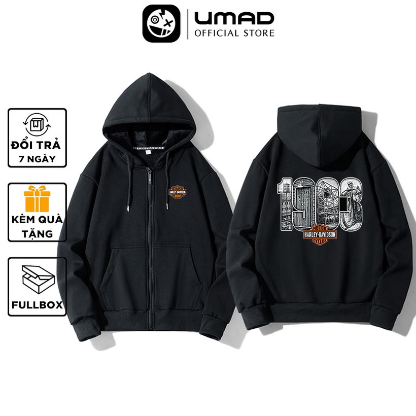 Áo khoác dây kéo UMAD unisex racing biker HARLEY DAVISON 1903  nam nữ vải nỉ cotton cao cấp co giãn thoáng mát