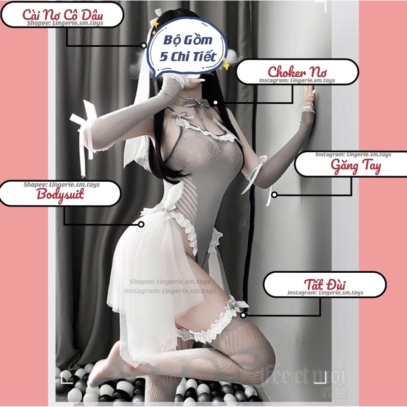 Cosplay Cô Dâu Gợi Cảm Full Phụ Kiện Kèm Set Gợi Cảm - Bodysuit Siêu Sexy - FM7433