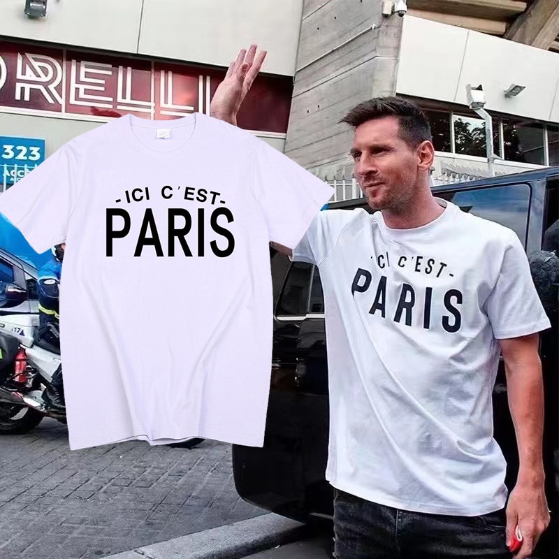 Áo Thun Nam Tay Ngắn Cổ Tròn Có In Chữ Welcome To Paris Leo Lionel Messi Thời Trang Phong Cách