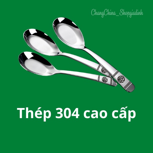 Thìa chữ PHÚC ăn cơm phở cháo inox thép CAO CẤP dày đẹp sáng bóng - BANGGE