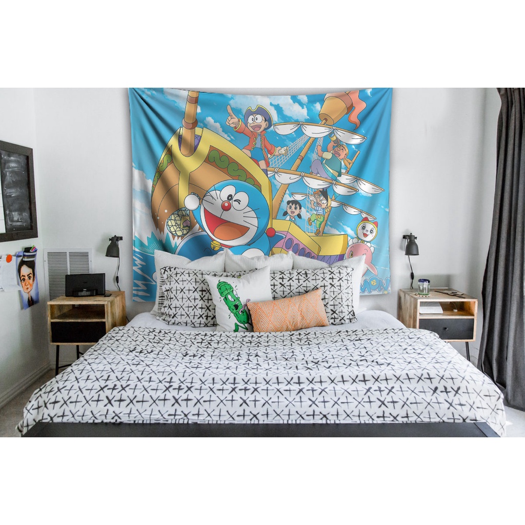 Tranh Vải Decor Doraemon Chất Liệu Lụa Cao Cấp - Tặng Kèm Đèn Led