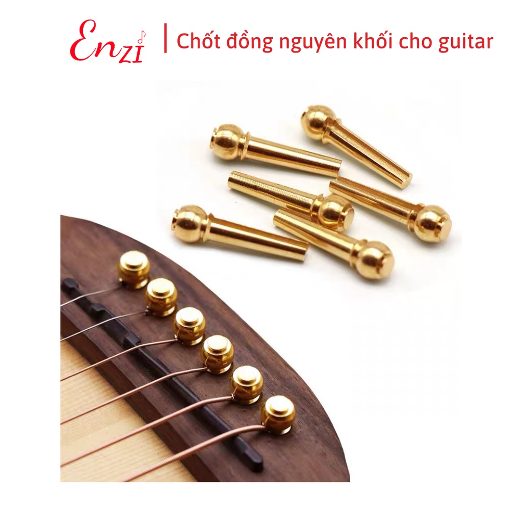 Chốt dây đàn guitar đồng thau nguyên khối đính ngọc chốt xương bò gỗ mun cao cấp Enzi