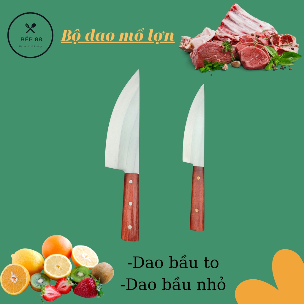 Bộ dao nhà bếp chất lượng 2 món dao bầu, Dao làm bếp Nhật Bản thép trắng không gỉ