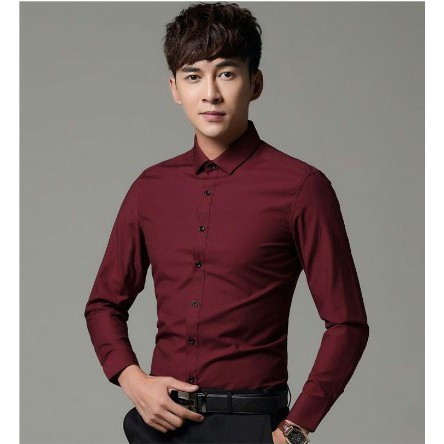 Áo sơ mi Nam dài tay cổ trơn màu đỏ đô | BigBuy360 - bigbuy360.vn
