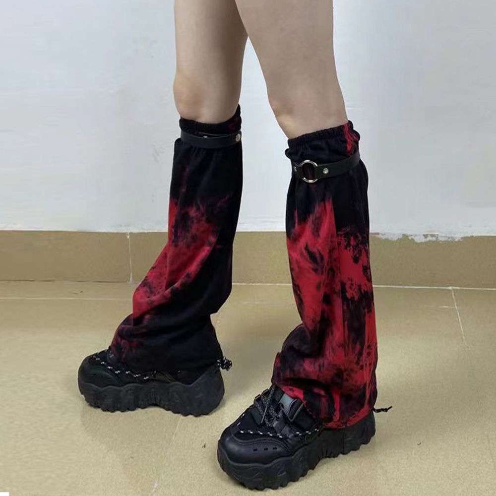 Y2k socks scarlet tie-dyed personalized punk women's socks Gothic middle tube Street foot cover Japanese dark Loli Tuku leg cover