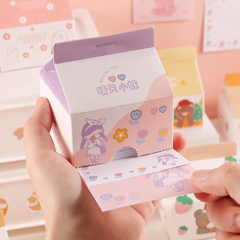 Tập giấy ghi chú thiết kế hình hộp sữa in họa tiết đáng yêu