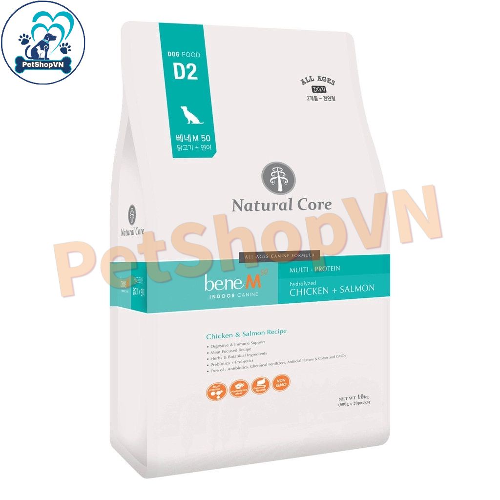 Thức Ăn Cho Chó Hạt NATURAL CORE BENE M50 D2 Bao 5Kg Vị Thịt Gà, Cá Hồi & Rau Củ Quả