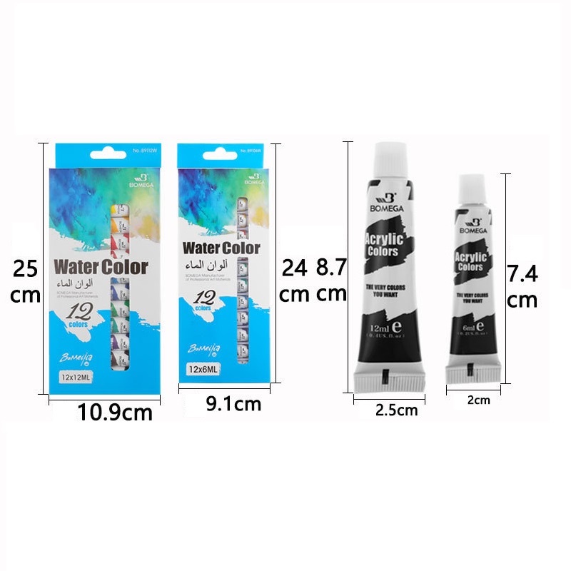 Bộ 12 Màu Acrylic BoMeijia 6ml 12ml vẽ trên kính thủy tinh nhựa mọi chất liệu glass color warte color (không phai)