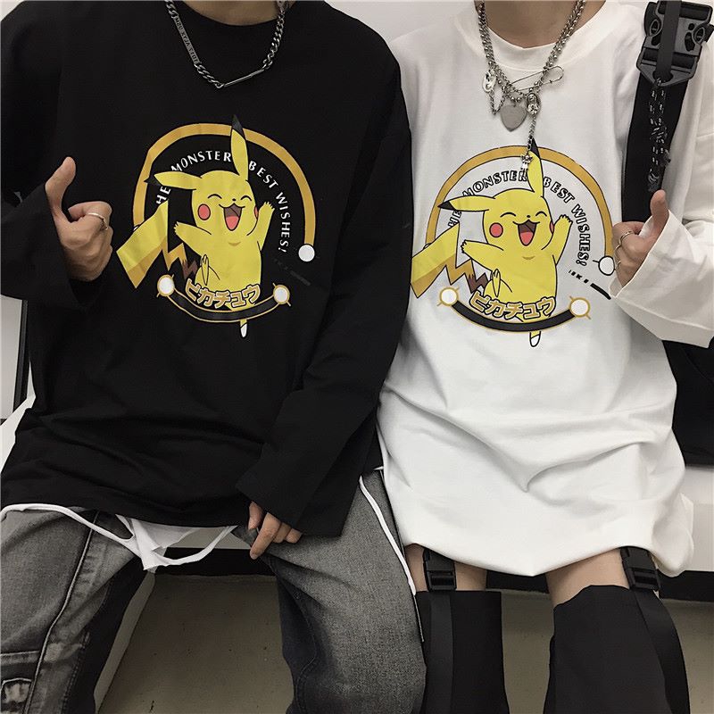 Áo Thun Tay Dài In Hoạt Hình Pikachu Kiểu Anh / Anh Quốc Dễ Phối Đồ Thời Trang Thu Đông Cho Nam
