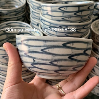 Combo 10 bát cơm men rạn vẽ cá đàn gốm sứ Bát Tràng cao cấp xuất dư