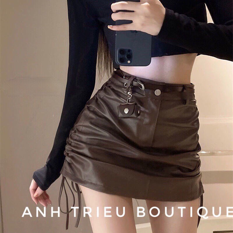 Chân Váy Da Chữ A Ngắn Rút Dây Cao Cấp | BigBuy360 - bigbuy360.vn
