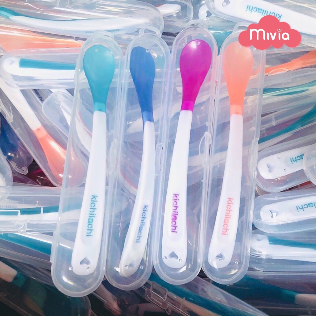 Thìa ăn dặm báo nóng Silicon, thìa báo nhiệt Nhật Kichilachi, cảm ứng nhiệt độ