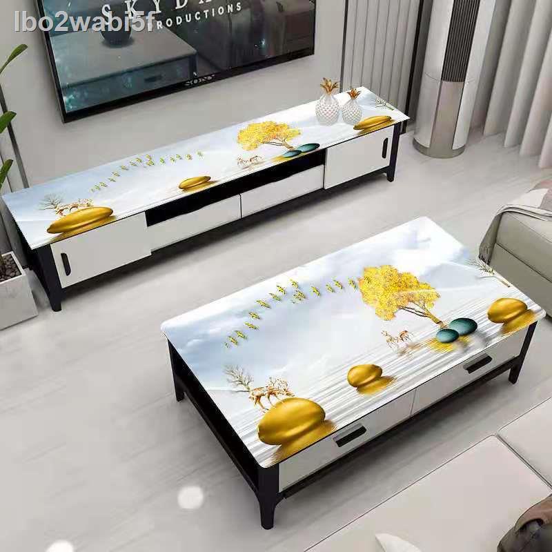❀ ✾  lbo2wabi5f PVC kính mềm không thấm nước và dầu Tủ tivi mờ hình chữ nhật bằng đá cẩm